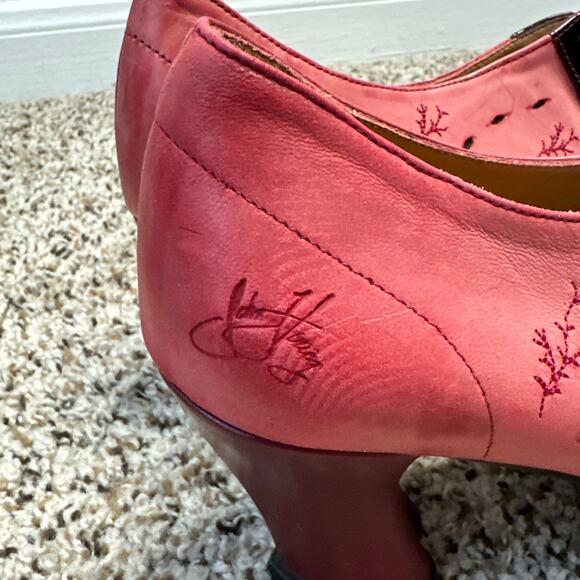 JOHN FLUEVOG Look Out Fascination Lace-Up Leather Heel Pink Oxford Coral Witchy - Picture 3 of 14